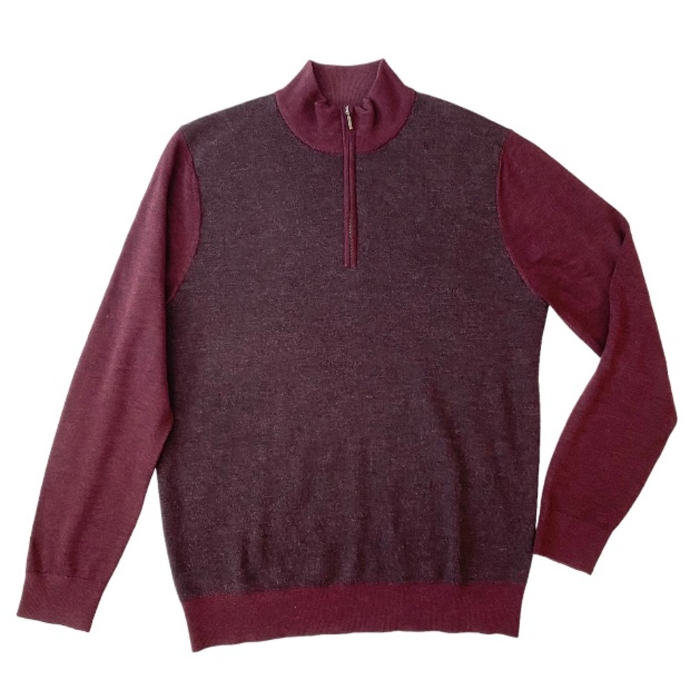Patrick Assaraf Quarter Zip Extra Fine Merino Wool Sweater Men's L